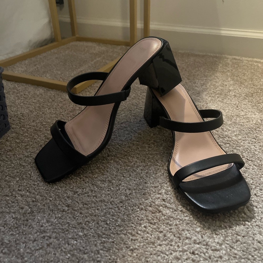 Square Heel Black Slides